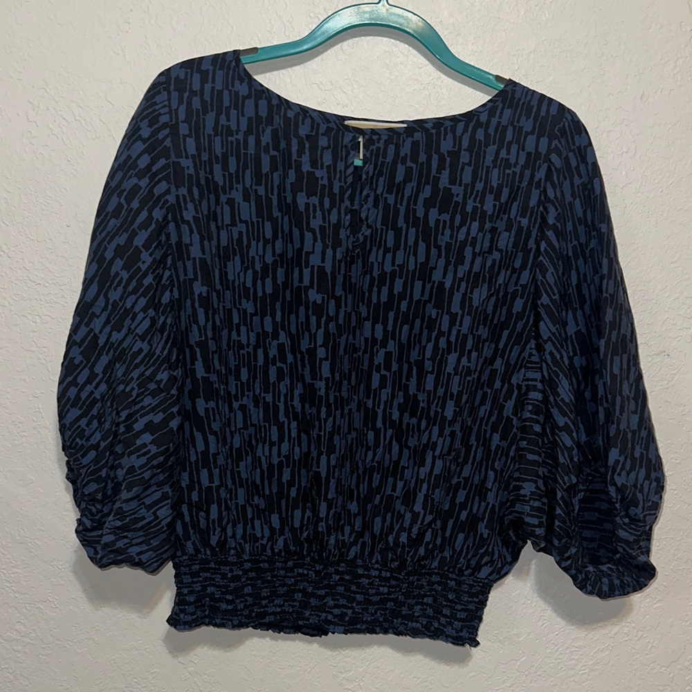 Elegant Blue Patterned Women's Top Michael Kors 100% Silk 3/4 Sleeve